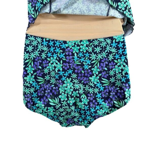 Kathy Ireland Medium One Piece Swim Dress Floral Soft Bra Tummy Control Blue Tea - Picture 7 of 10